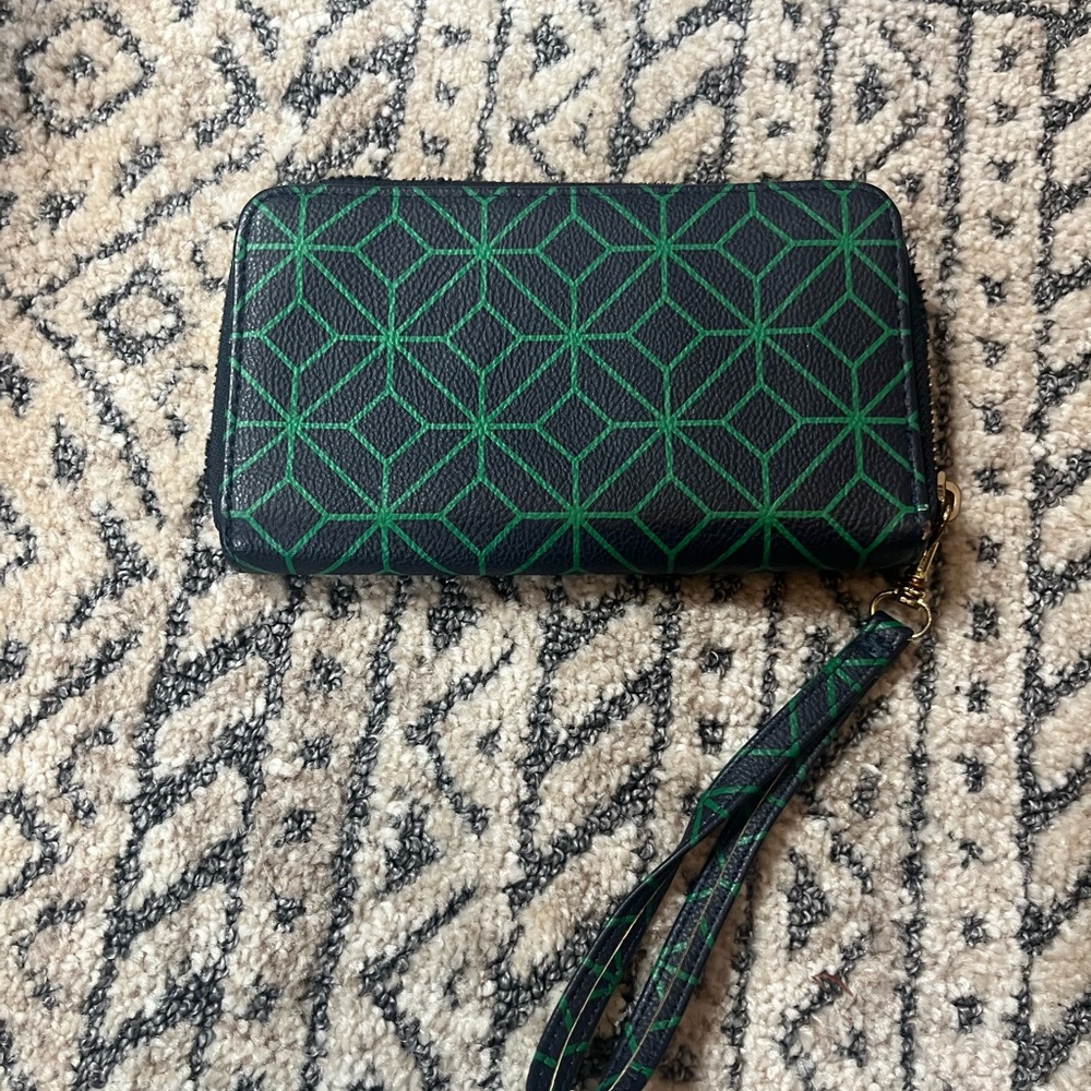 Target brand Blue Green Geometric Wristlet/Clutch Wallet with Gold zipper. - Picture 1 of 3